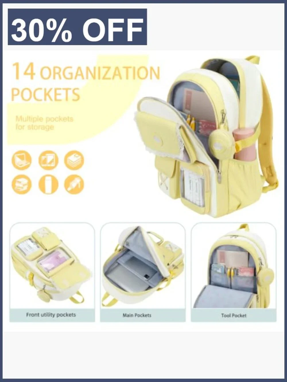 Kids Backpack with Lace Trim, Detachable Coin Purse, 15.6'' Laptop Compartment,